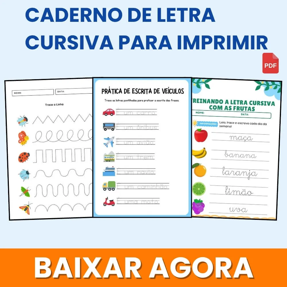 Caderno de Caligrafia Letra Cursiva para Imprimir PDF