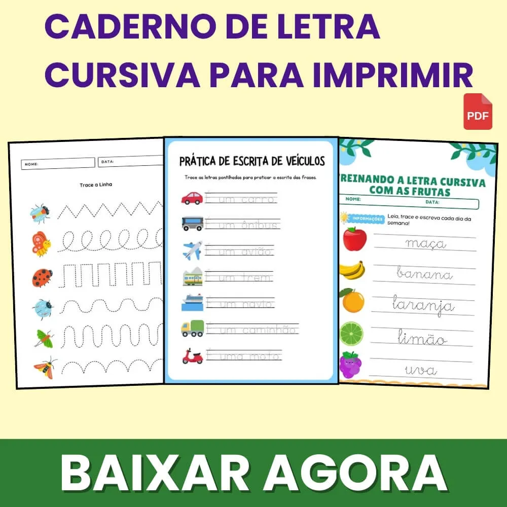 Caderno de Caligrafia Letra Cursiva para Imprimir PDF