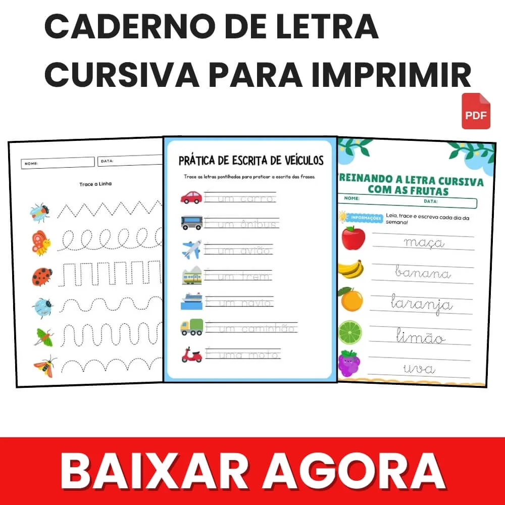 Caderno de Caligrafia Letra Cursiva para Imprimir PDF