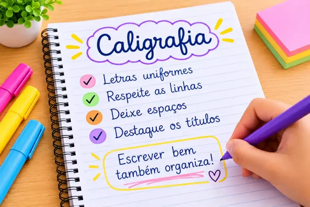 Capriche na caligrafia para deixar o caderno mais bonito
