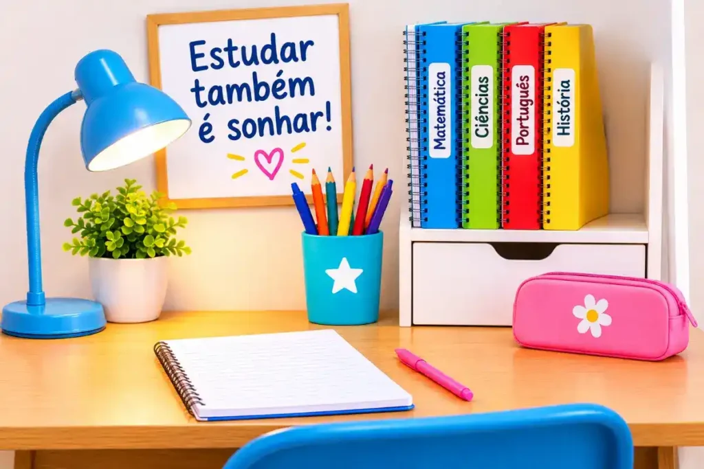 Monte um espaço organizado para estudar em casa